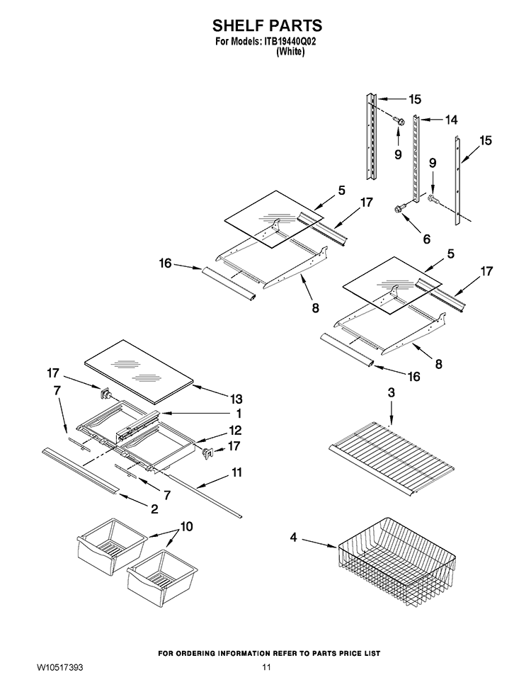 SHELF PARTS Diagram and Parts List for ITB19440Q02  Inglis Refrigerator