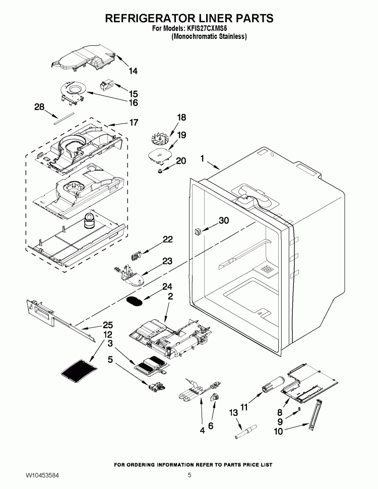 REFRIGERATOR LINER PARTS Diagram and Parts List for KFIS27CXMS5  KitchenAid Refrigerator