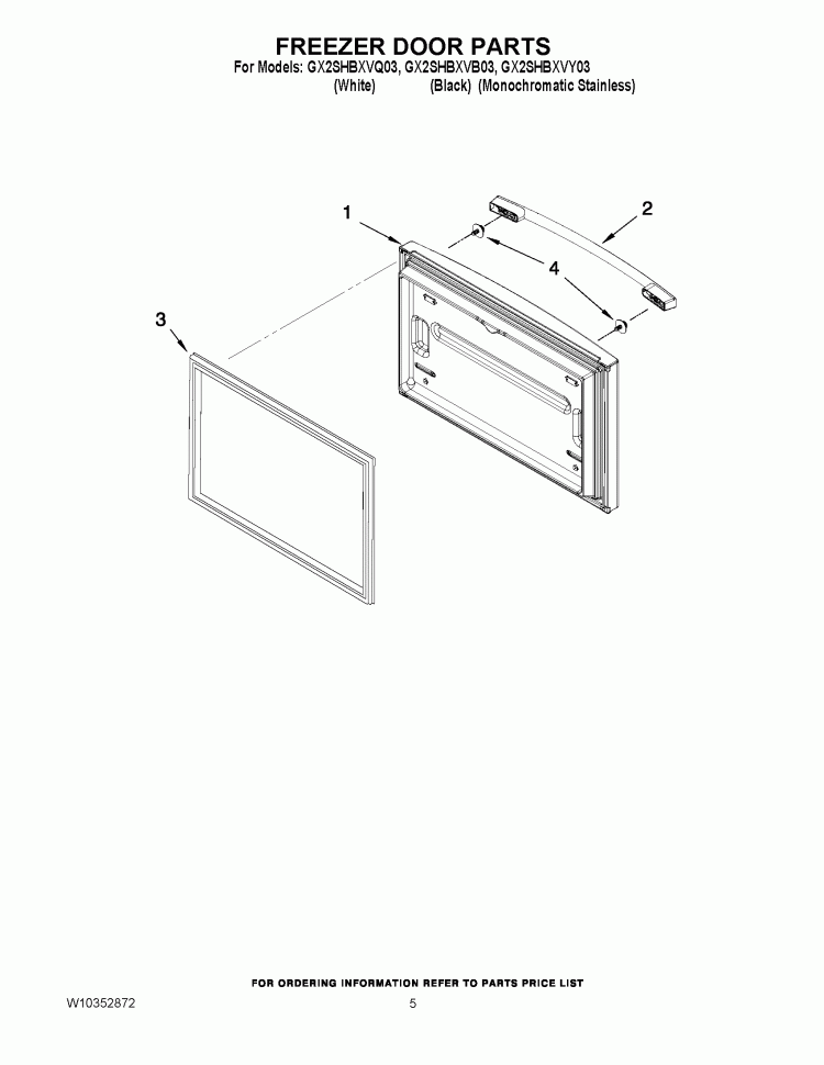 FREEZER DOOR PARTS Diagram and Parts List for GX2SHBXVB03  Whirlpool Refrigerator
