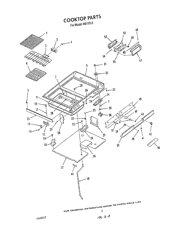 COOK TOP Diagram and Parts List for N9157L0  Roper Range