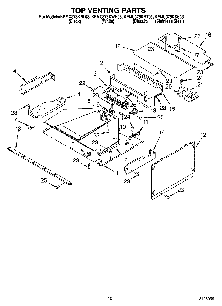 TOP VENTING PARTS Diagram and Parts List for KEMC378KWH03  KitchenAid Microwave Oven Combo