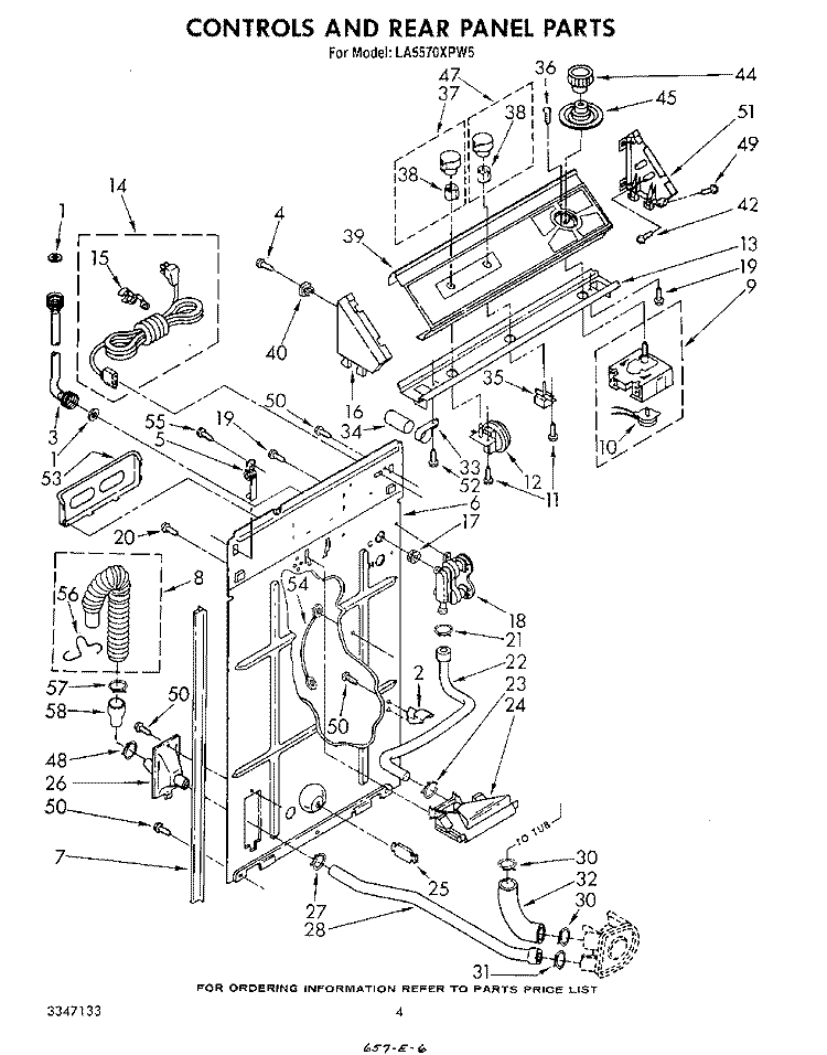 CONTROLS AND REAR PANEL Diagram and Parts List for LA5570XPW5  Whirlpool Washer