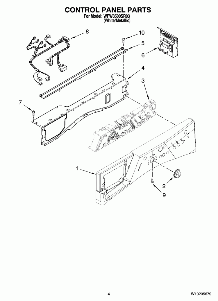 CONTROL PANEL PARTS Diagram and Parts List for WFW8500SR03  Whirlpool Washer