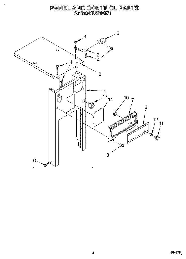 PANEL AND CONTROL Diagram and Parts List for TU4700XBP0  Whirlpool Trash Compactor