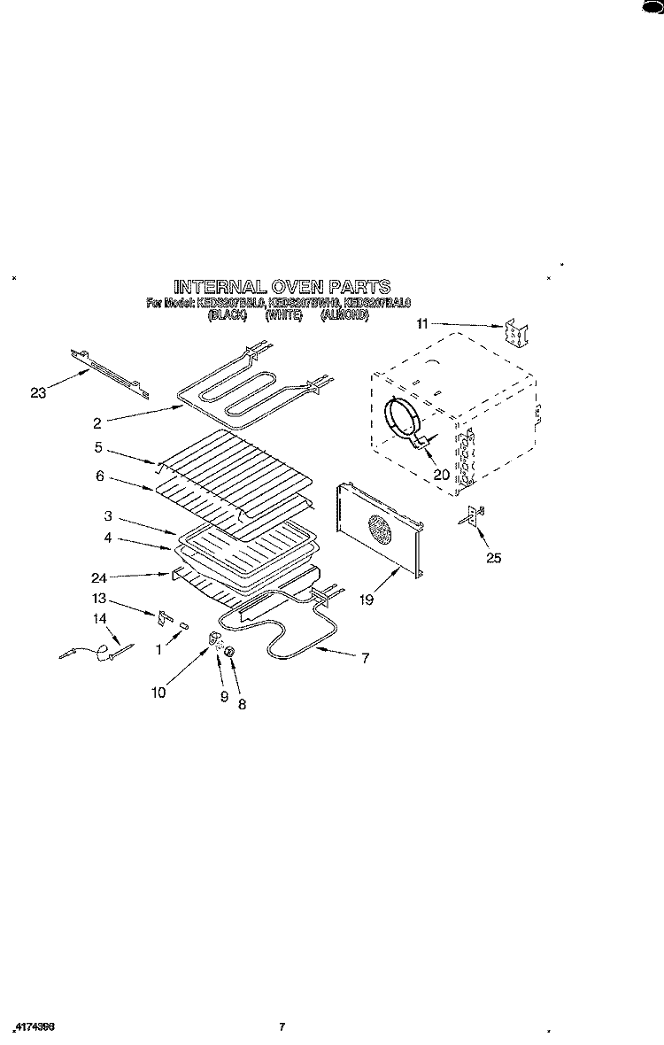 INTERNAL OVEN Diagram and Parts List for KEDS207BWH0  KitchenAid Range