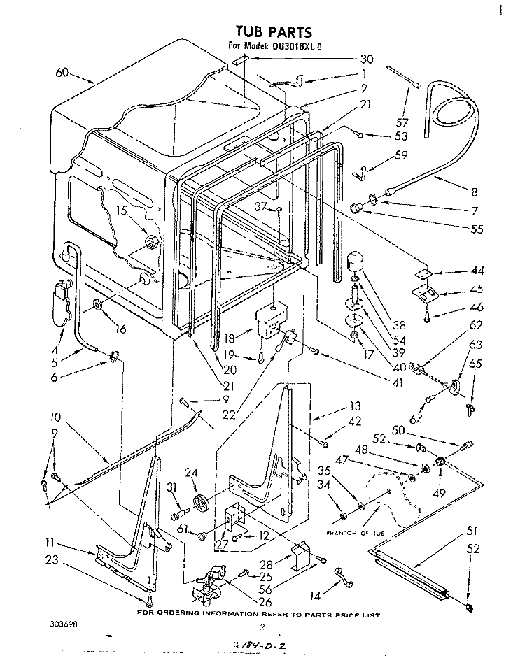 TUB , LITERATURE AND OPTIONAL Diagram and Parts List for DU3016XL0  Whirlpool Dishwasher