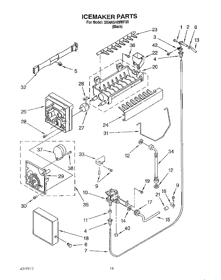 ICEMAKER, LIT/OPTIONAL Diagram and Parts List for 3XARG499WP00  Whirlpool Refrigerator