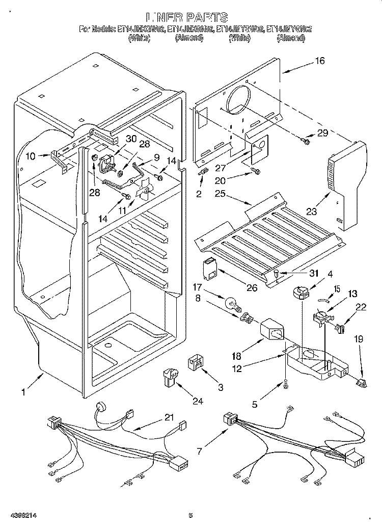LINER, OPTIONAL Diagram and Parts List for ET14JMXGN02  Whirlpool Refrigerator