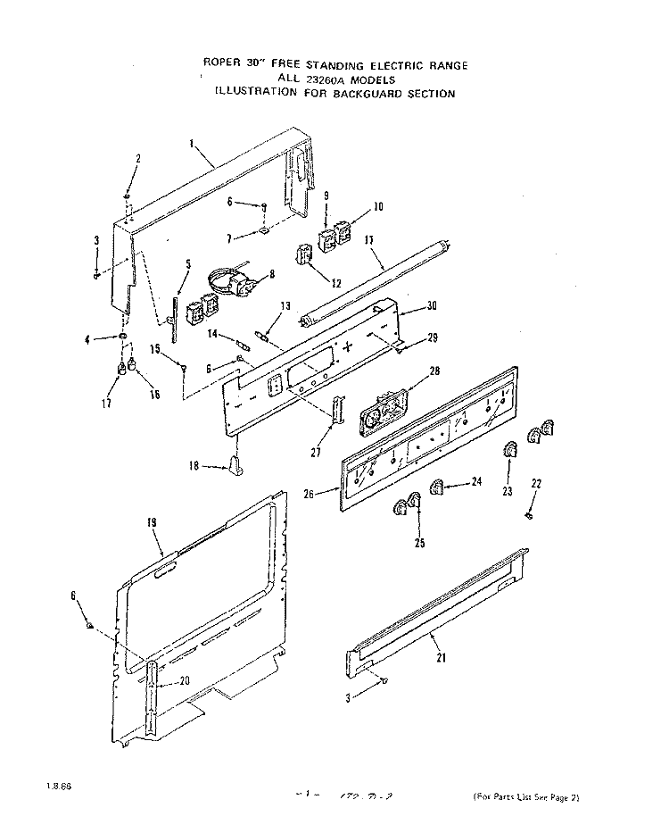 MAIN TOP Diagram and Parts List for 2326W0A  Roper Range