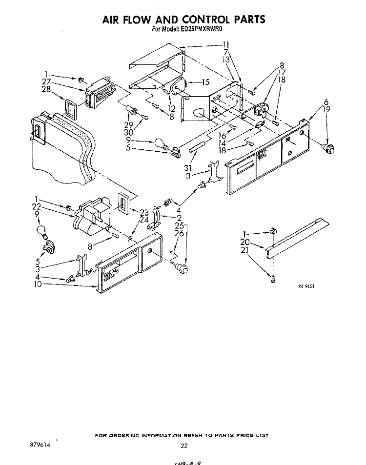 AIRFLOW AND CONTROL Diagram and Parts List for ED25PMXRWR0  Whirlpool Refrigerator