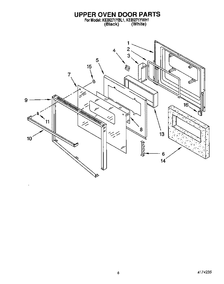 UPPER OVEN DOOR Diagram and Parts List for KEBI271YBL1  KitchenAid Wall Oven
