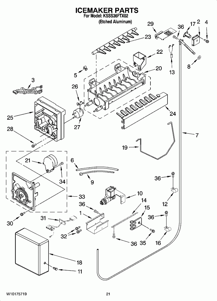 ICEMAKER PARTS Diagram and Parts List for KSSS36FTX02  KitchenAid Refrigerator