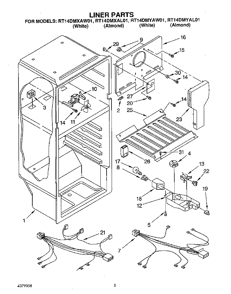 LINER, LIT/OPTIONAL Diagram and Parts List for RT14DMYAW01  Roper Refrigerator