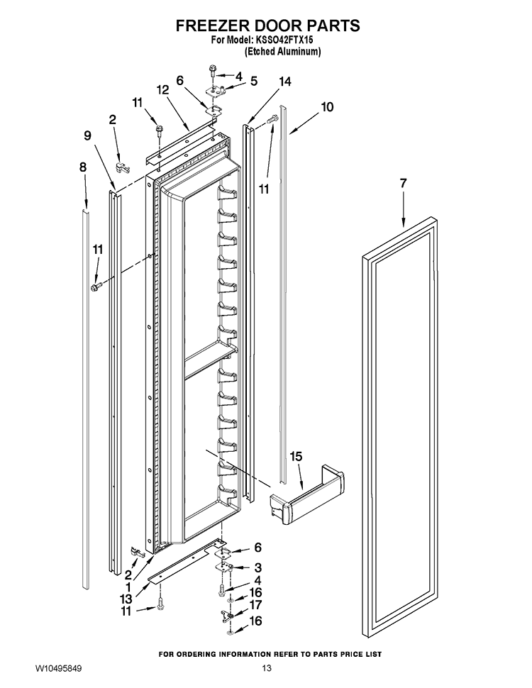 FREEZER DOOR PARTS Diagram and Parts List for KSSO42FTX15  KitchenAid Refrigerator