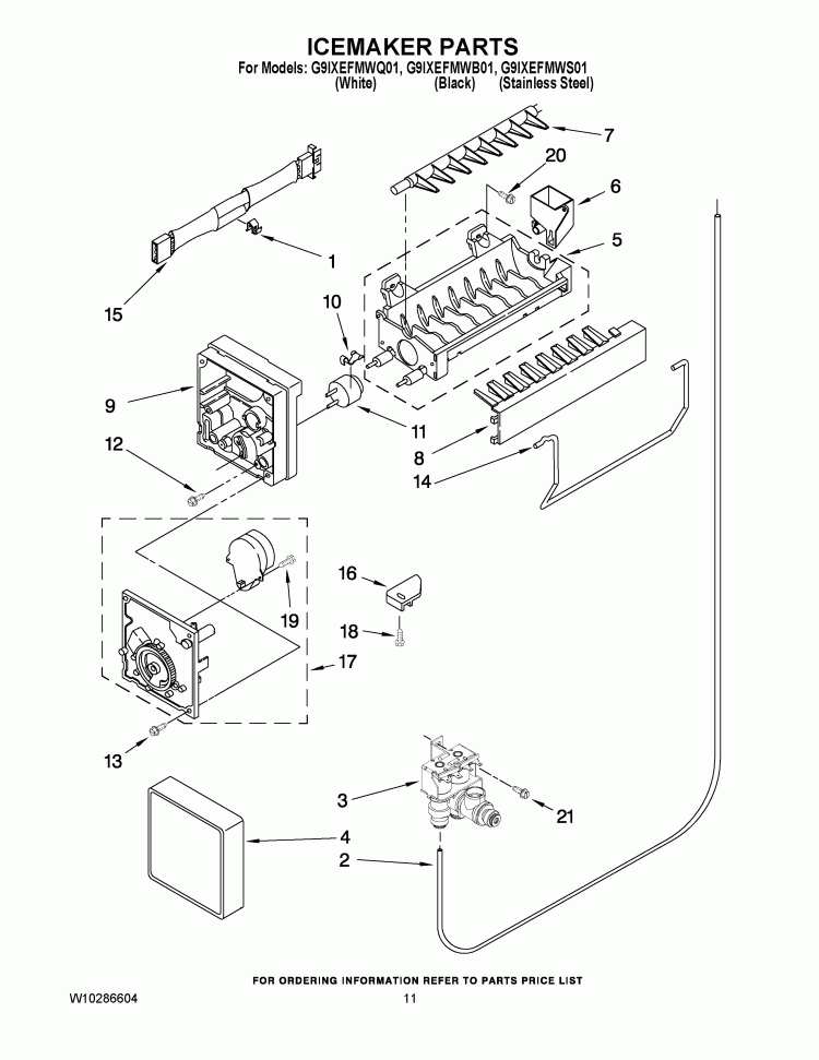 ICEMAKER PARTS Diagram and Parts List for G9IXEFMWS01  Whirlpool Refrigerator