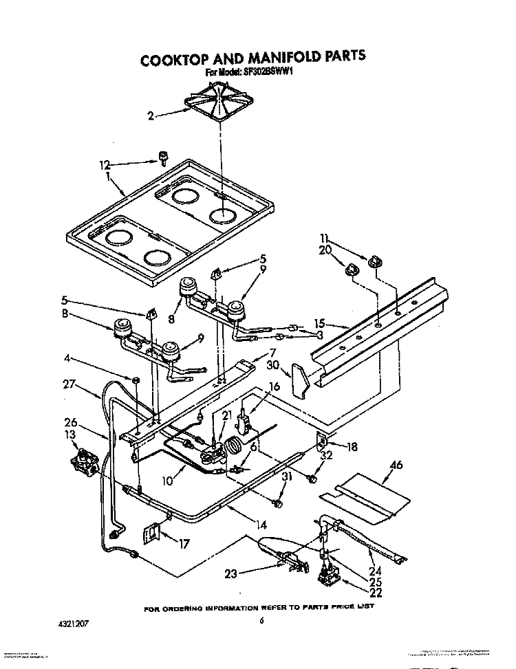 COOKTOP AND MANIFOLD, OPTIONAL Diagram and Parts List for SF302BSWW1  Whirlpool Range