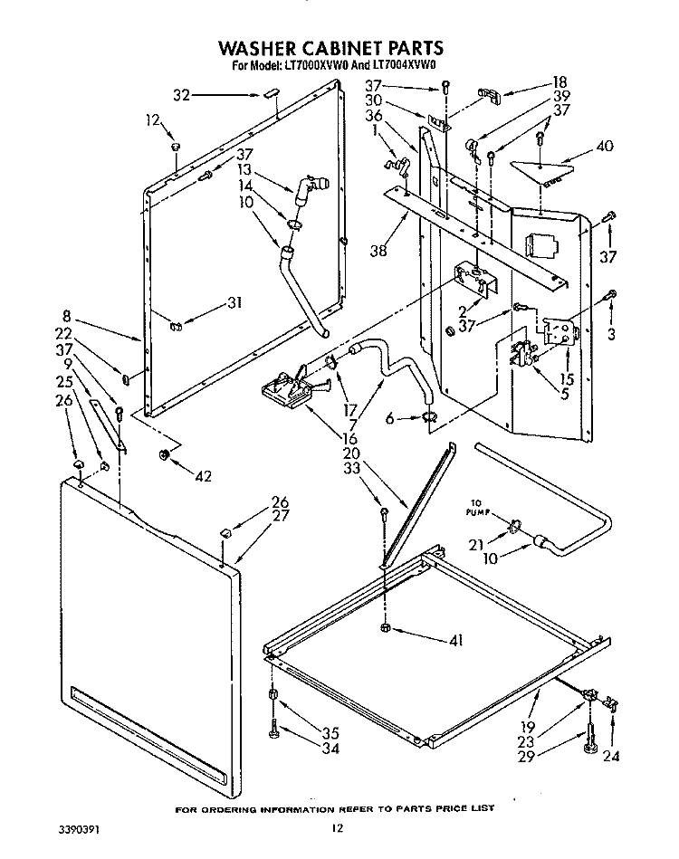 WASHER CABINET Diagram and Parts List for LT7000XVW0  Whirlpool Washer Dryer Combo