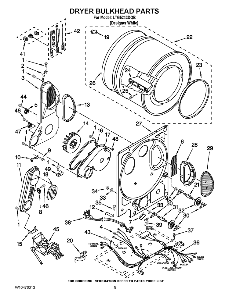 DRYER BULKHEAD PARTS Diagram and Parts List for LTG5243DQB  Whirlpool Washer Dryer Combo