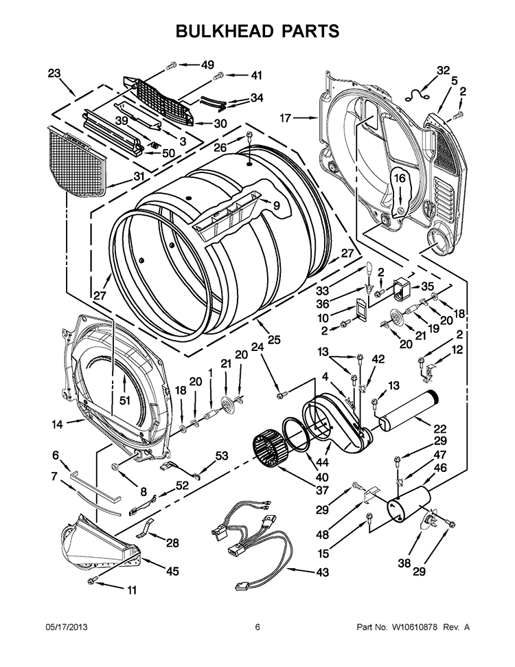 BULKHEAD PARTS Diagram and Parts List for WGD9050XW2  Whirlpool Dryer