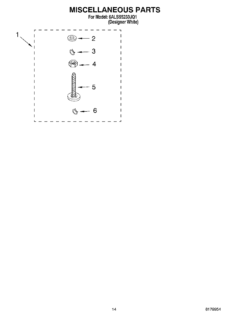 MISCELLANEOUS PARTS - OPTIONAL PARTS (NOT INCLUDED Diagram and Parts List for 6ALSS5233JQ1  Whirlpool Washer
