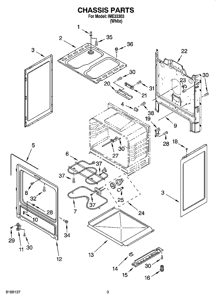 CHASSIS PARTS Diagram and Parts List for IME33303  Inglis Range