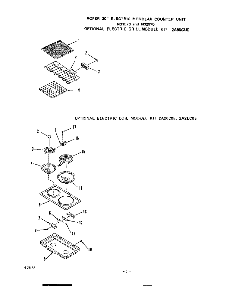 ELECTRIC GRILL MODULE , ELECTRIC Diagram and Parts List for N3157W0  Roper Range