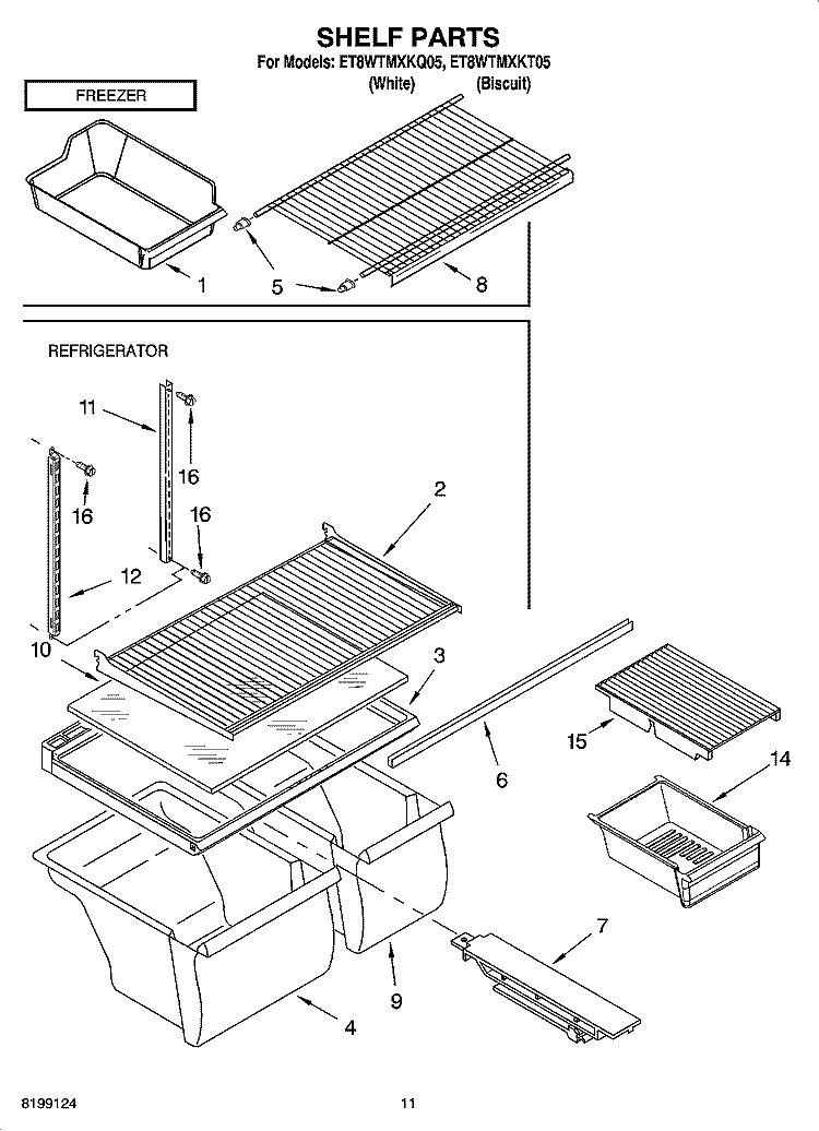 SHELF PARTS, OPTIONAL PARTS Diagram and Parts List for ET8WTMXKT05  Whirlpool Refrigerator
