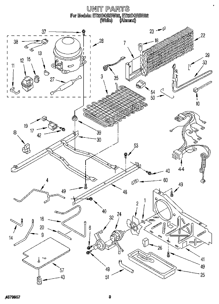 UNIT Diagram and Parts List for ET22DQRBW02  Whirlpool Refrigerator