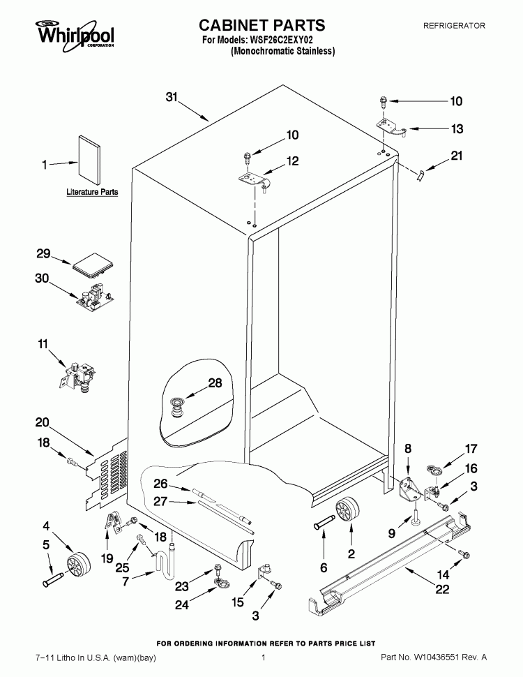CABINET PARTS Diagram and Parts List for WSF26C2EXY02  Whirlpool Refrigerator
