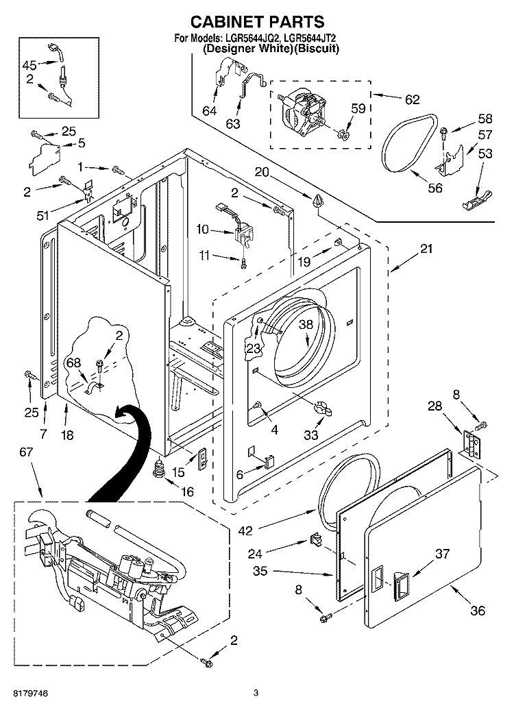 CABINET Diagram and Parts List for LGR5644JT2  Whirlpool Dryer