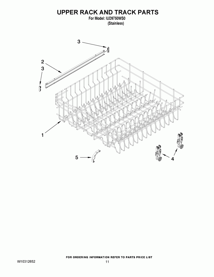UPPER RACK AND TRACK PARTS Diagram and Parts List for IUD9750WS0  Whirlpool Dishwasher