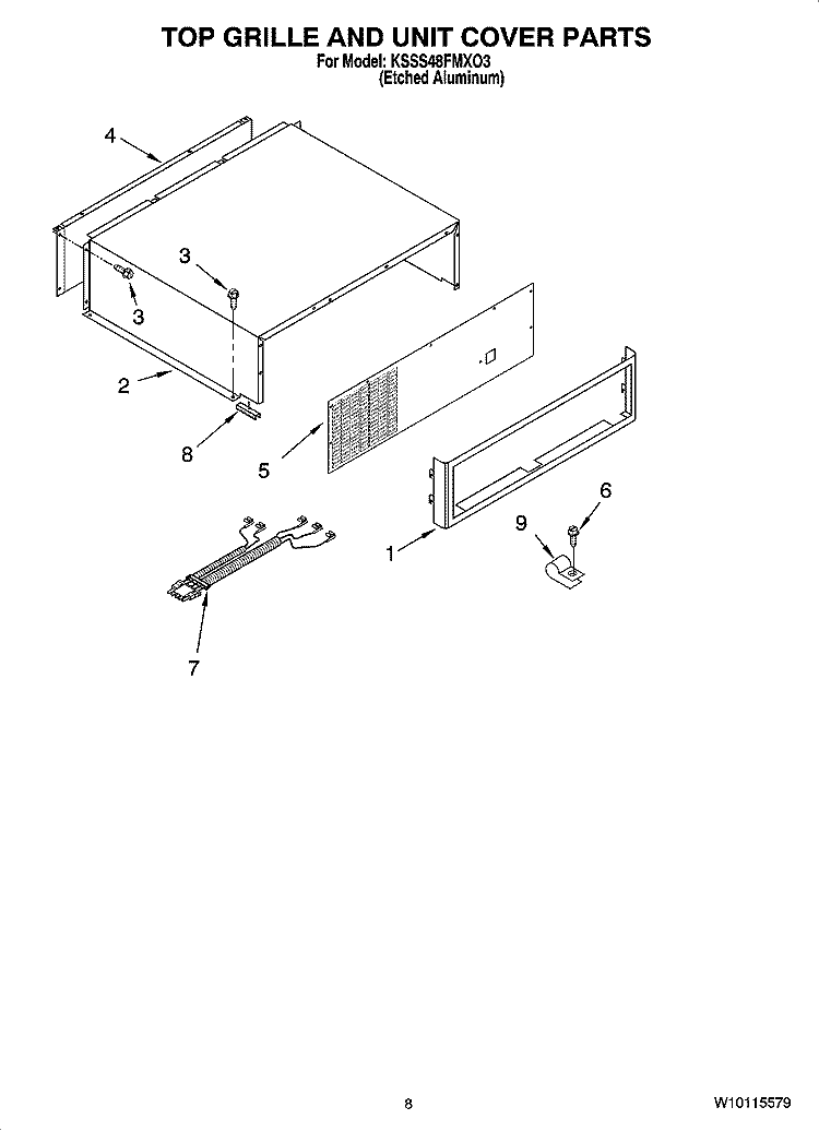 TOP GRILLE AND UNIT COVER PARTS Diagram and Parts List for KSSS48FMXO3  KitchenAid Refrigerator
