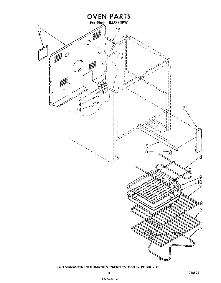 OVEN Diagram and Parts List for RJE390PW  Whirlpool Range