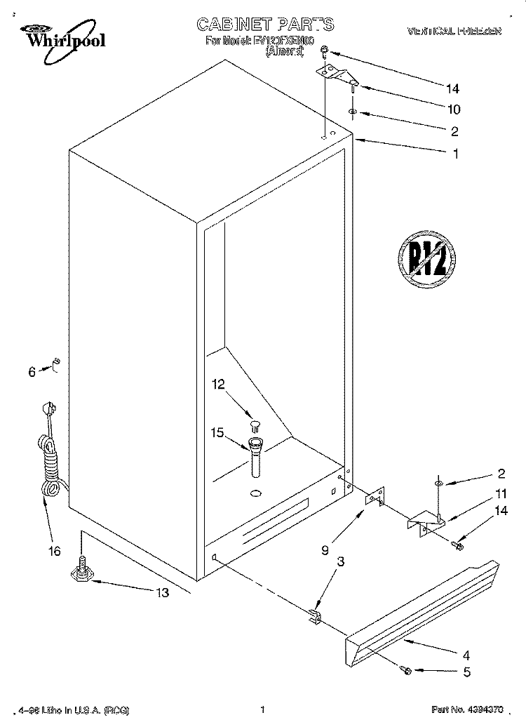 CABINET Diagram and Parts List for EV120FXEN00  Whirlpool Freezer