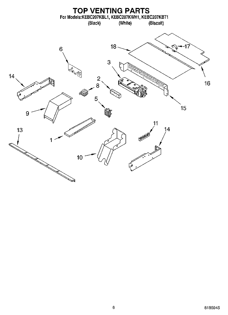 TOP VENTING, OPTIONAL Diagram and Parts List for KEBC207KWH1  KitchenAid Wall Oven