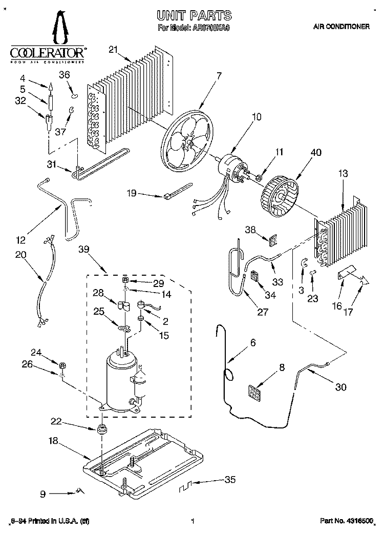 UNIT, LITERATURE Diagram and Parts List for AR0700XA0  Whirlpool Air Conditioner