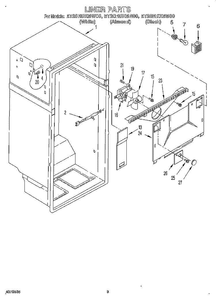 LINER Diagram and Parts List for ET20HDXBN00  Whirlpool Refrigerator