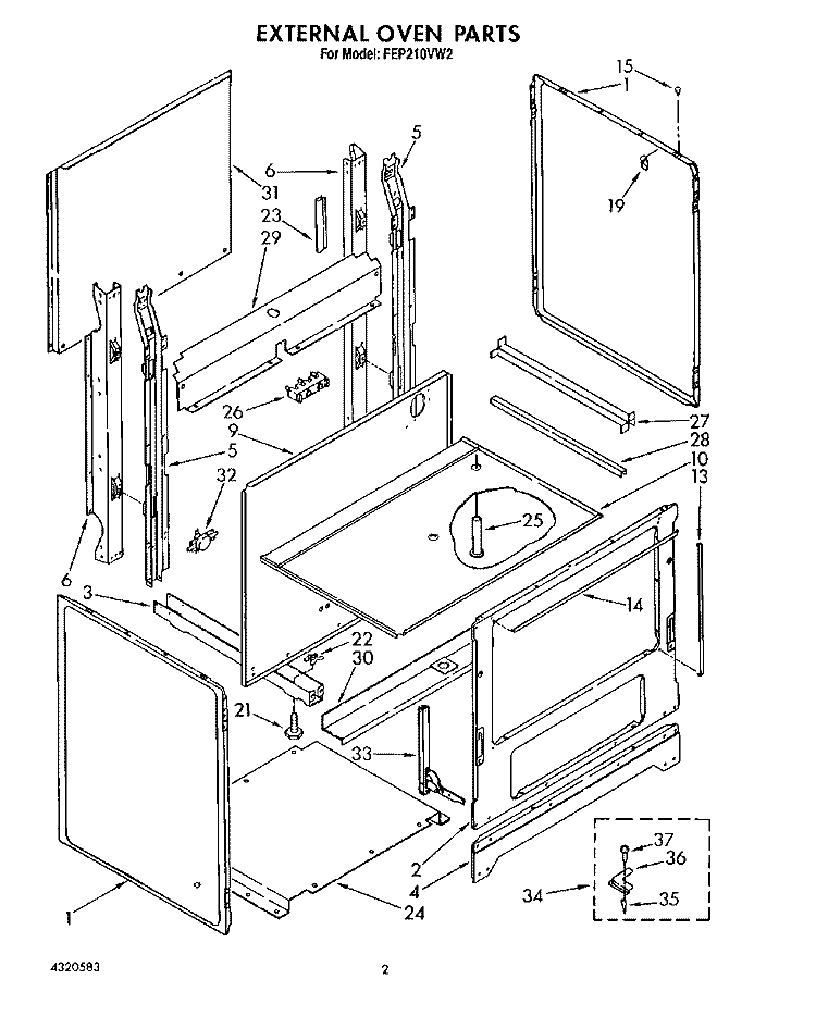 EXTERNAL OVEN, LIT/OPTIONAL Diagram and Parts List for FEP210VW2  Roper Range
