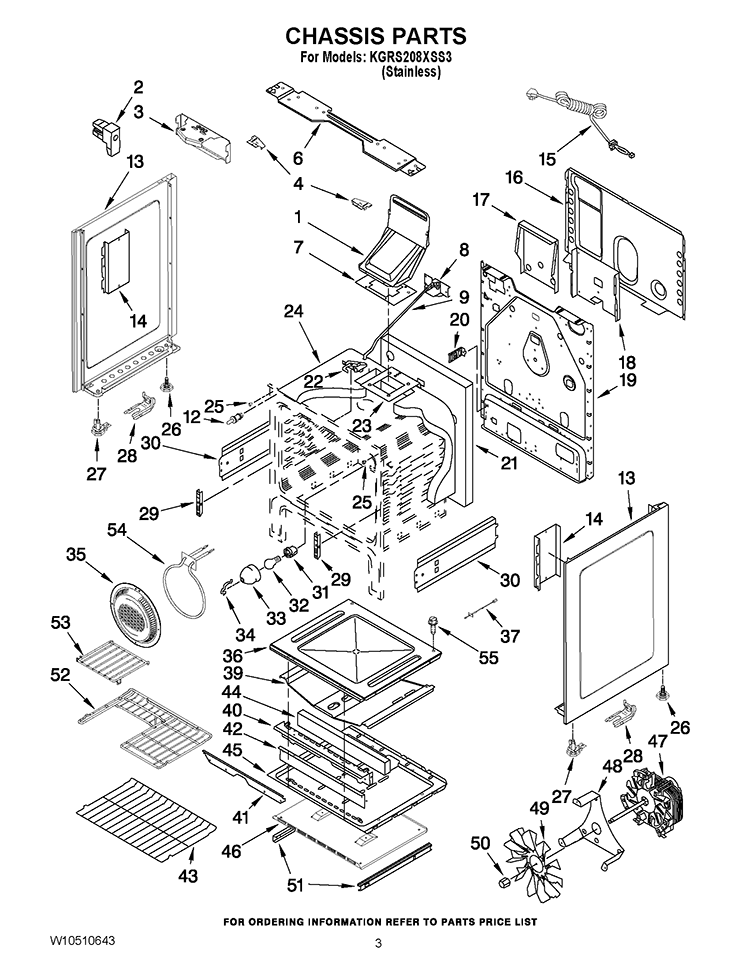 CHASSIS PARTS Diagram and Parts List for KGRS208XSS3  KitchenAid Range