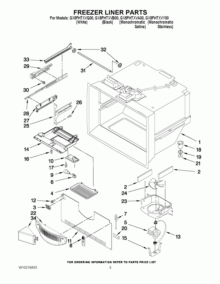 FREEZER LINER PARTS Diagram and Parts List for GX5FHTXVB00  Whirlpool Refrigerator
