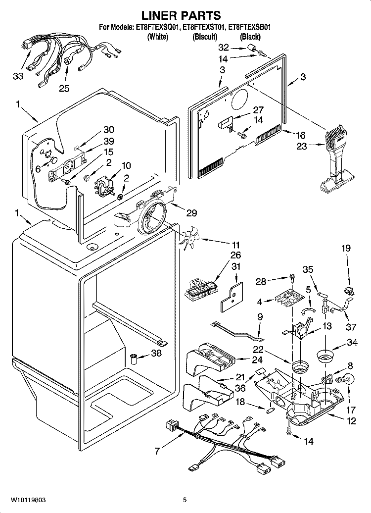 LINER PARTS Diagram and Parts List for ET8FTEXSQ01  Whirlpool Refrigerator