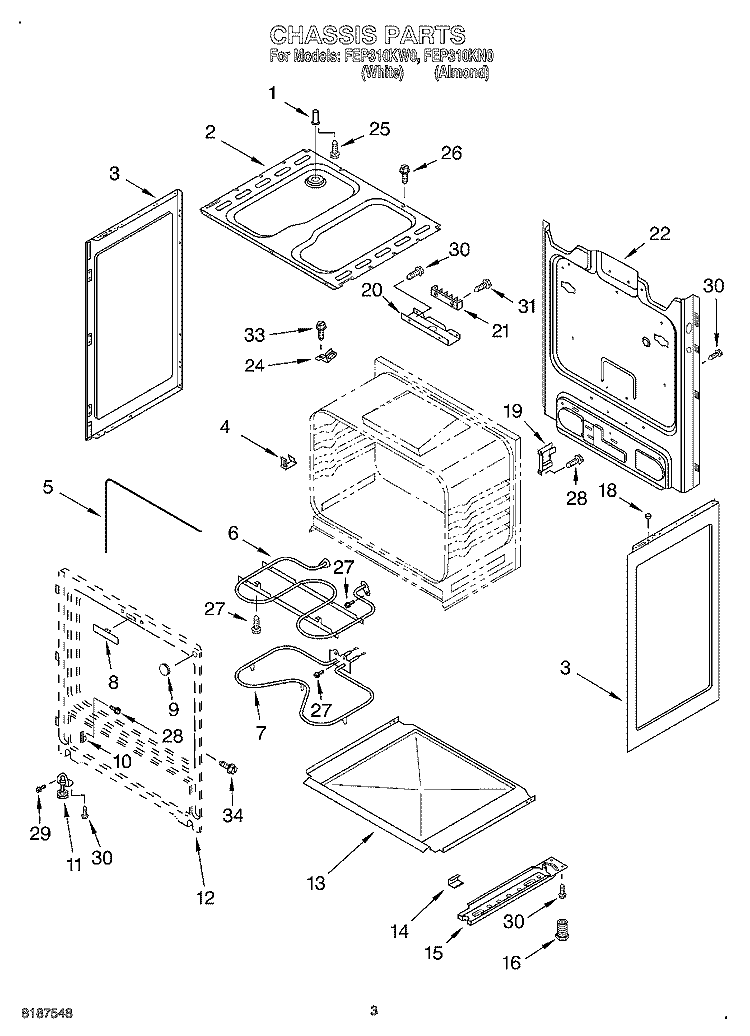 CHASSIS Diagram and Parts List for FEP310KW0  Roper Range