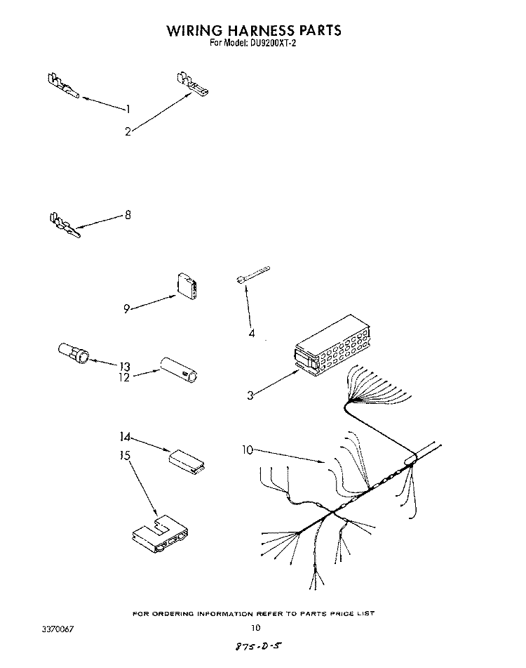 WIRING HARNESS Diagram and Parts List for DU9200XT2  Whirlpool Dishwasher