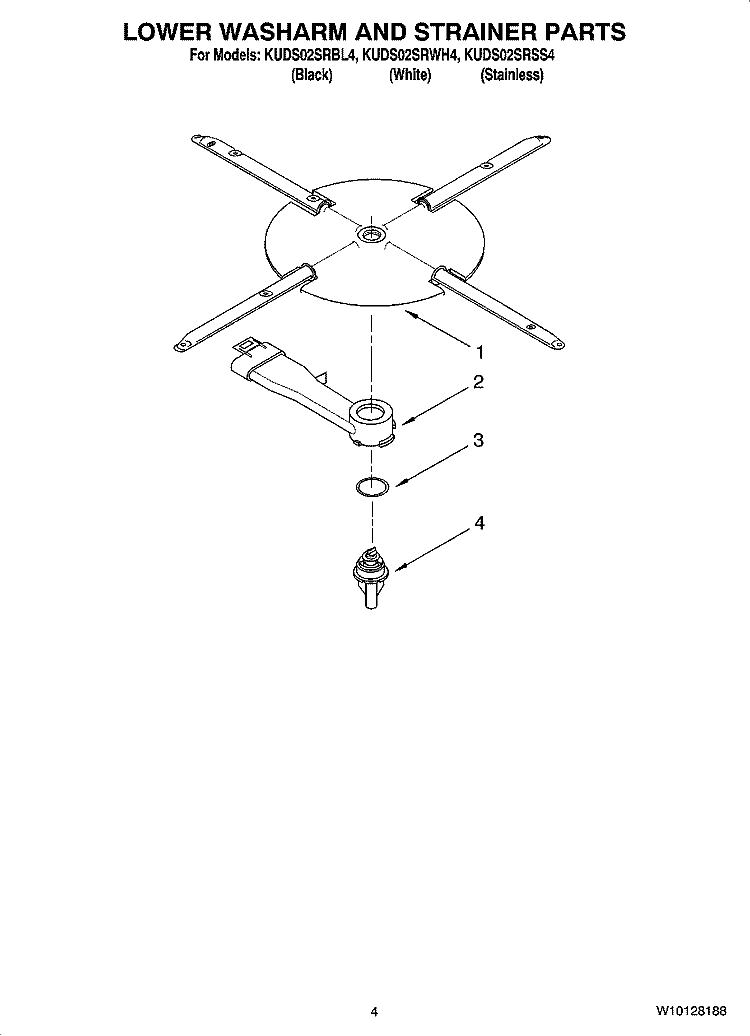 LOWER WASHARM AND STRAINER PARTS Diagram and Parts List for KUDS02SRBL4  KitchenAid Dishwasher