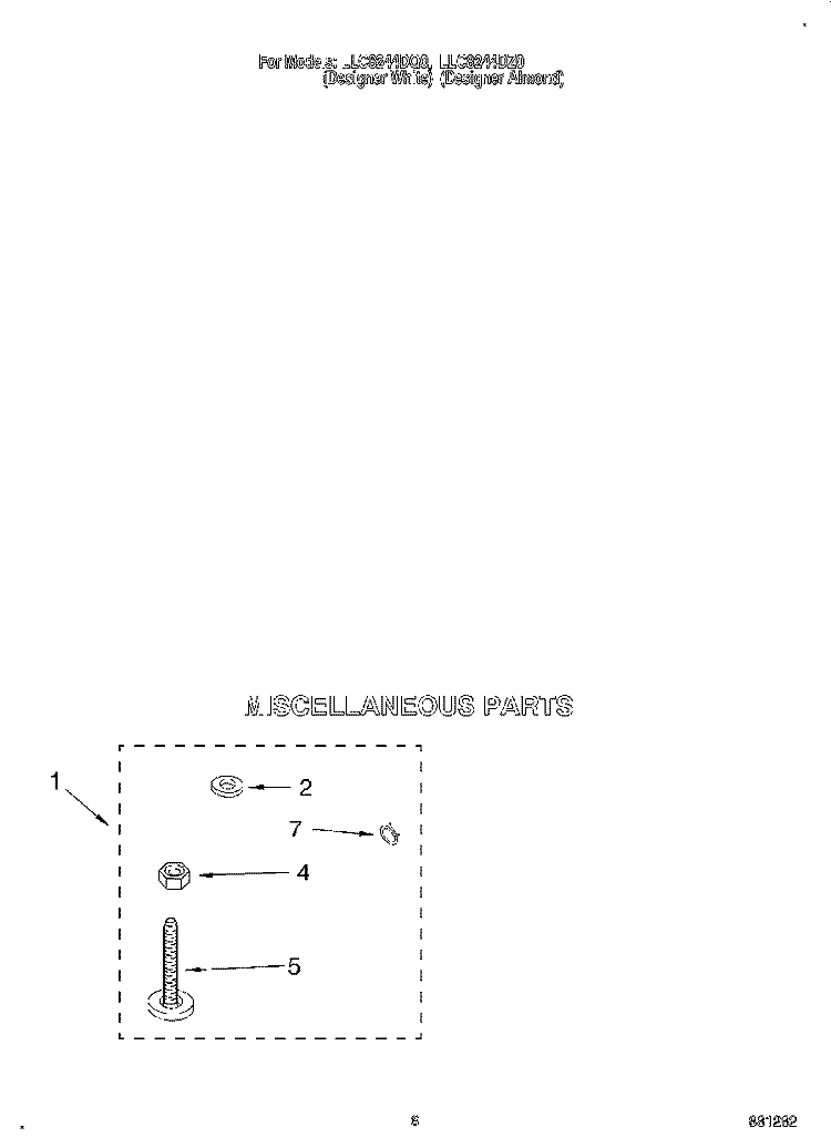 MISCELLANEOUS Diagram and Parts List for LLC8244DQ0  Whirlpool Washer