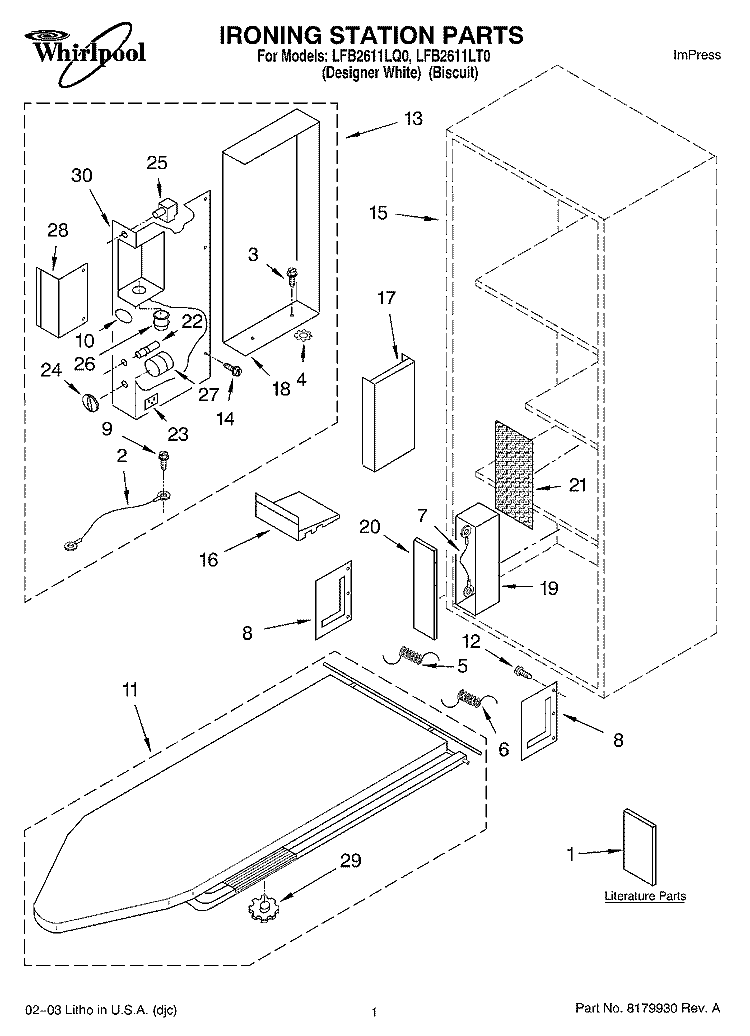 OPTIONAL PARTS (NOT INCLUDED) IRONING STATION PART Diagram and Parts List for LFB2611LT0  Whirlpool Laundry Accessories