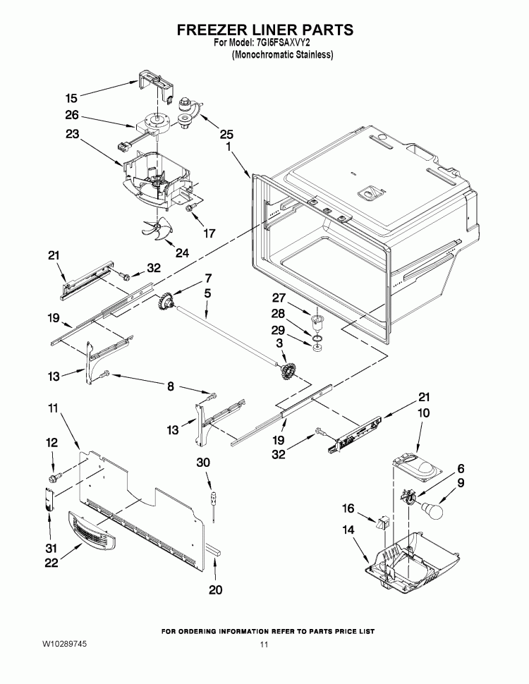 FREEZER LINER PARTS Diagram and Parts List for 7GI5FSAXVY2  Whirlpool Refrigerator
