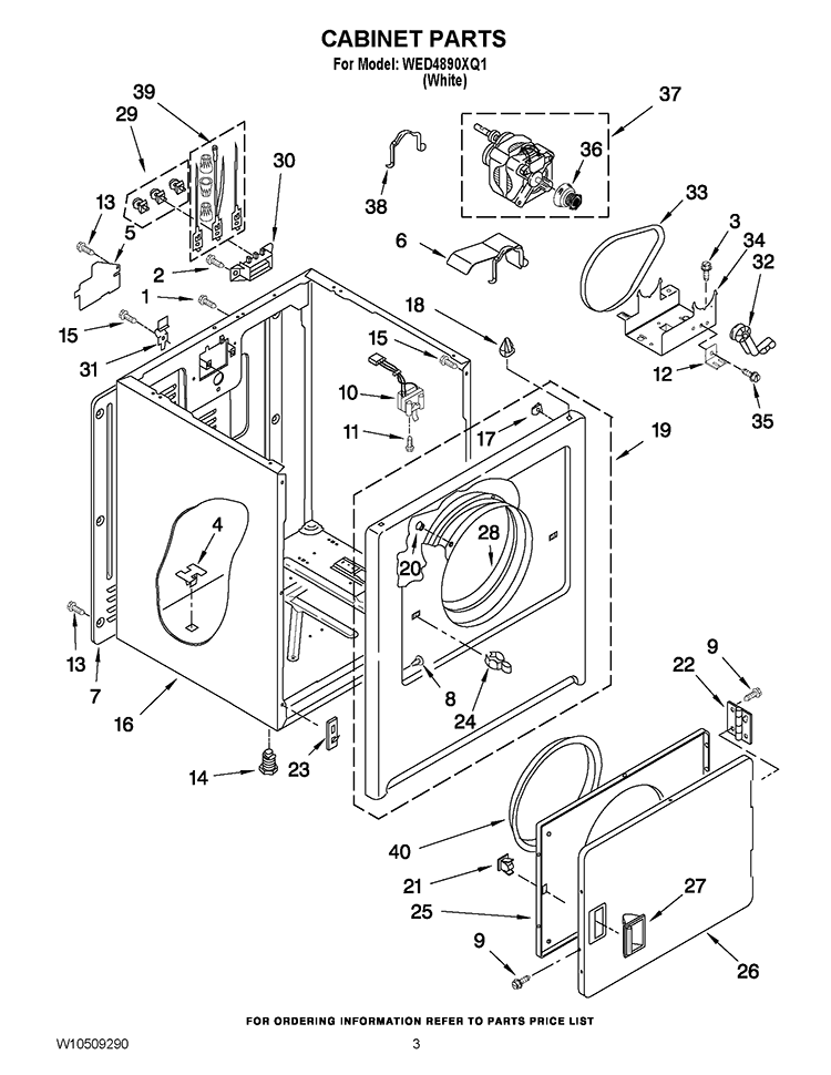 CABINET PARTS Diagram and Parts List for WED4890XQ1  Whirlpool Dryer