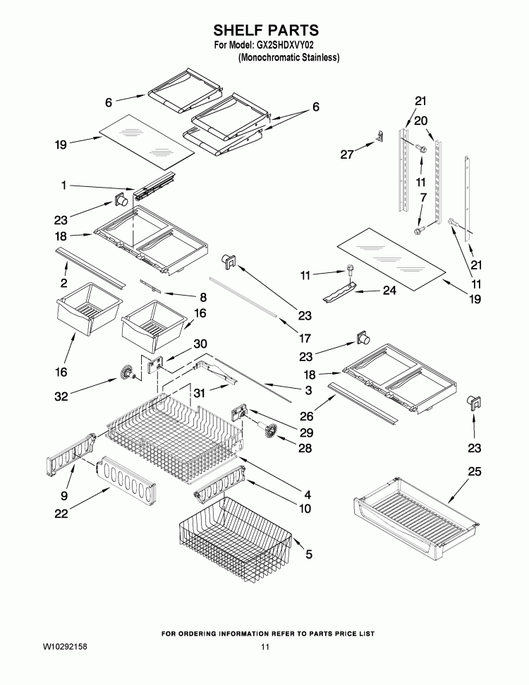 SHELF PARTS Diagram and Parts List for GX2SHDXVY02  Whirlpool Refrigerator