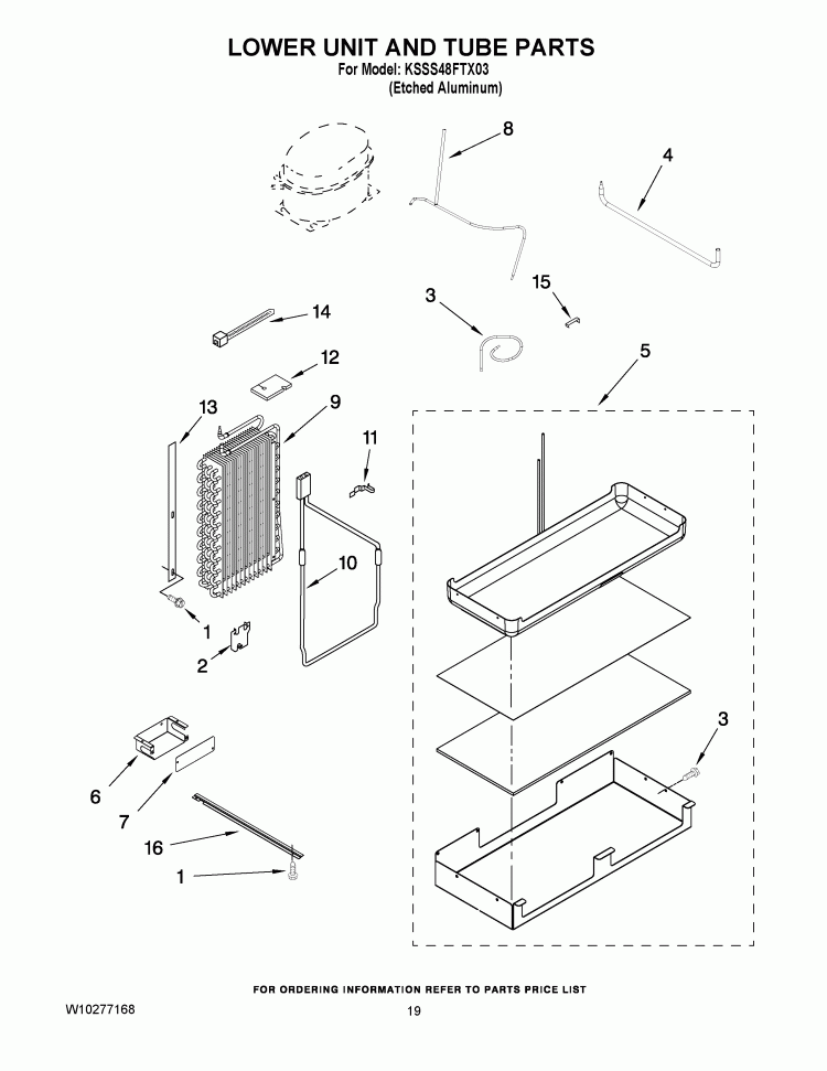 LOWER UNIT AND TUBE PARTS Diagram and Parts List for KSSS48FTX03  KitchenAid Refrigerator